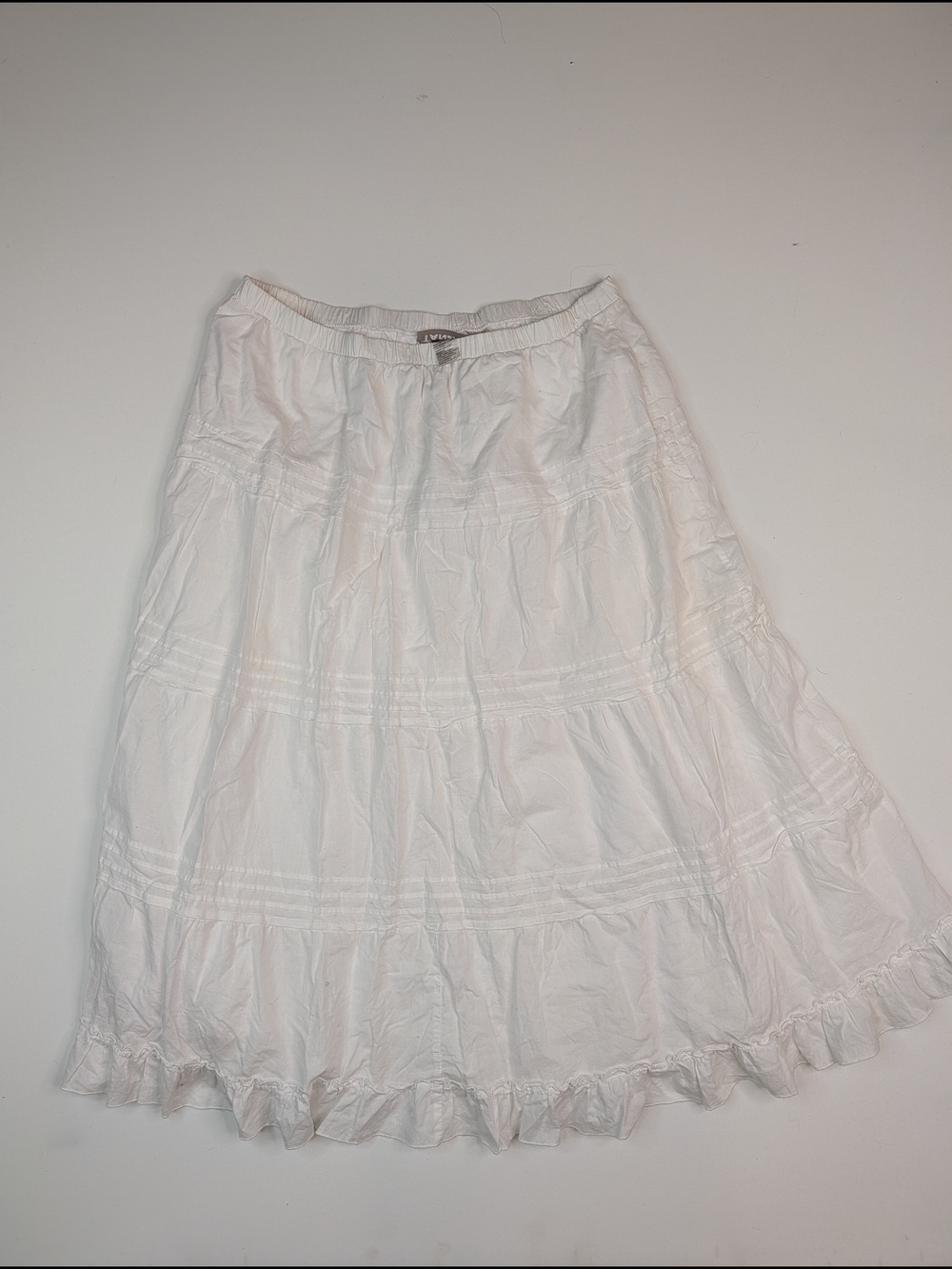 VTG Cottagecore TanJay White Tiered Maxi Skirt with Ruffle Hem